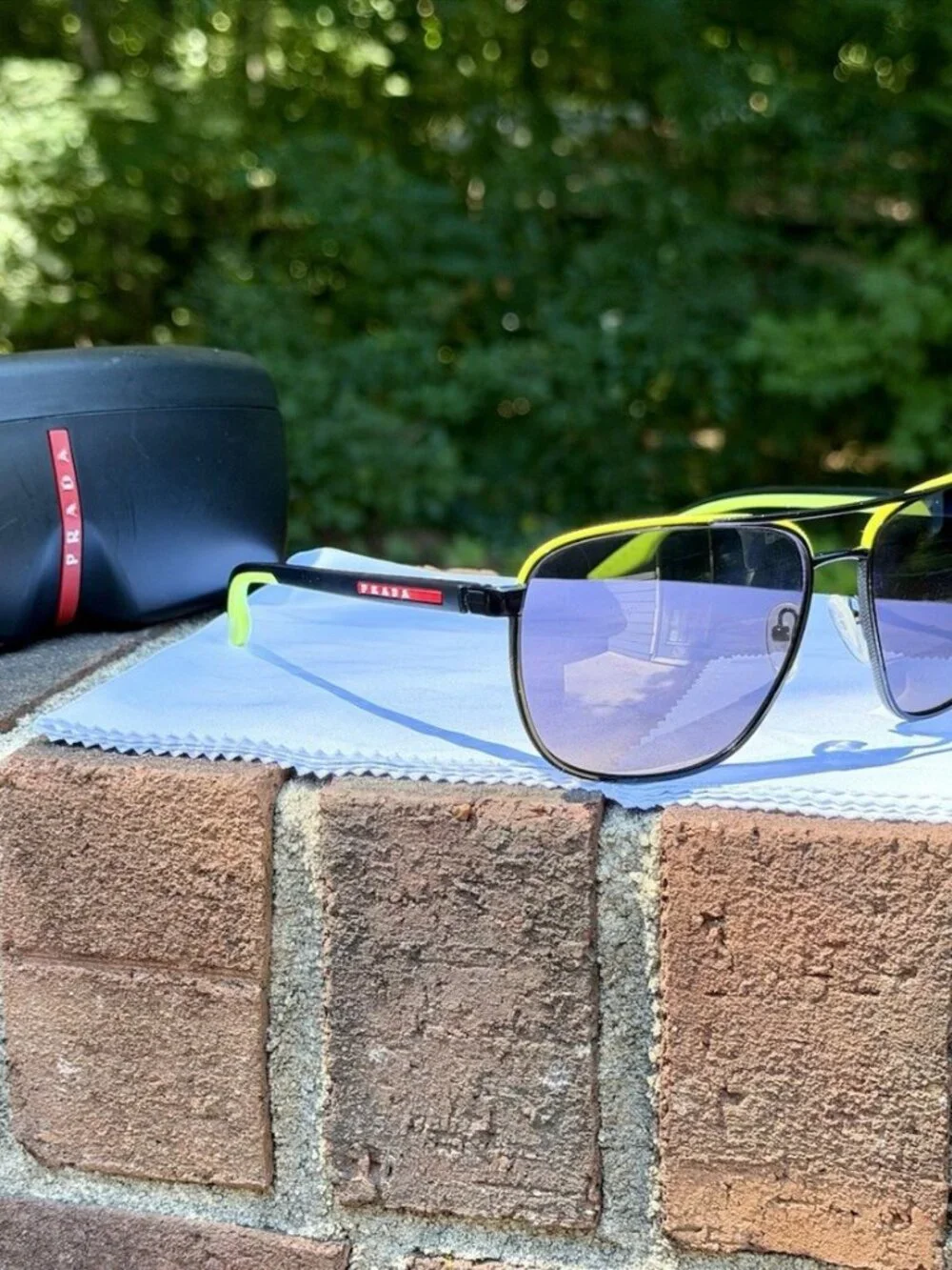 Prada Linea Rossa PS 50YS Sunglasses Matte Black Neon Yellow Aviator 62mm W/ COA